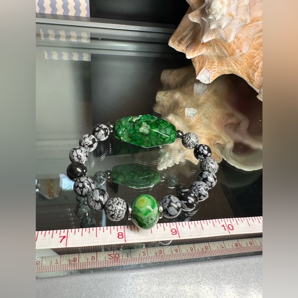SNOW OBSIDIAN + AGATES NATURAL STONES  BRACELET size 7” - Picture 9 of 14